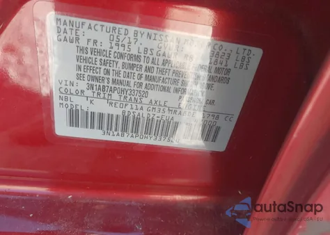 2017 Nissan Sentra Sv из США, поврежденный, VIN 3N1AB7AP0HY337520